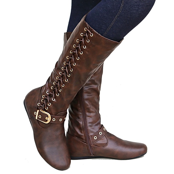 Shoes New Brown Side Lace Midcalf Riding Boots Poshmark